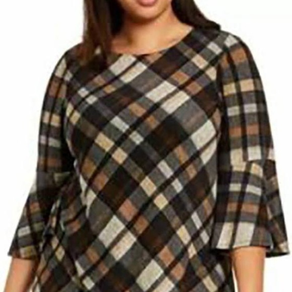 Jessica Howard plaid bell-sleeve shift dress in rust copper size 1x - Picture 3 of 4
